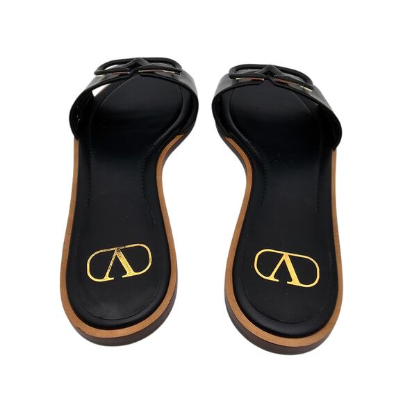 Valentino Garavani VLogo V Logo Flat Slide Sandal Black Leather Size 39 US 9 - Picture 6 of 12